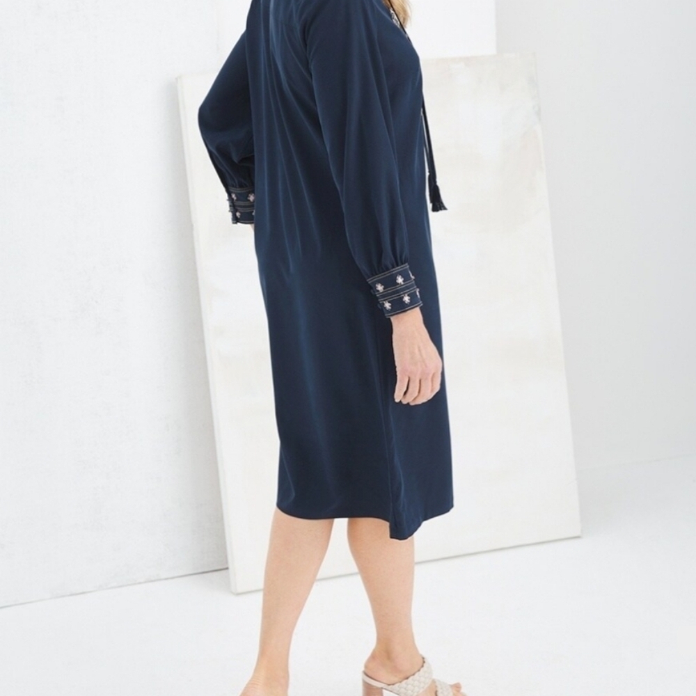 Chico's Embellished Midi Dress Jewel Neck Navy Pink - Picture 6 of 11